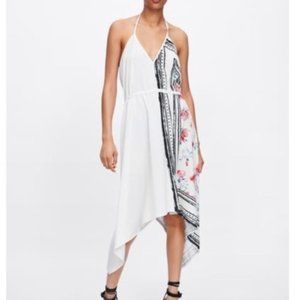 NWT ZARA Halter ivory Open bAck Midi Dress S